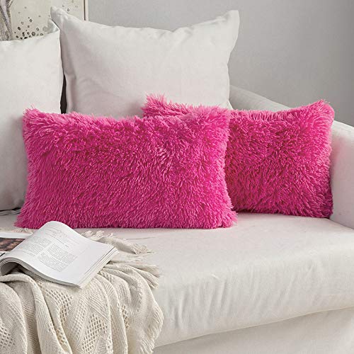 MIULEE 2er Set Kissenbezüge Künstlich Pelz Sofakissen Dekorative Dekokissen Kuschelkissen Plüschkissen Kuschelig Couchkissen Superweich Kissen Flauschig Kissenbezug für Sofa 30x50 cm Rose rot von MIULEE