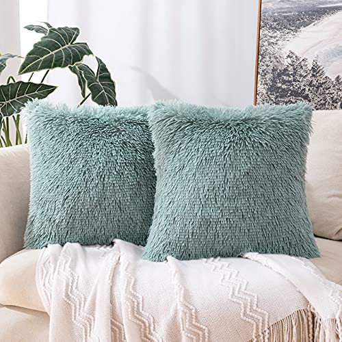 MIULEE 2er Set Kissenbezüge Künstlich Pelz Sofakissen Dekorative Dekokissen Kuschelkissen Plüschkissen Kuschelig Couchkissen Superweich Kissen Flauschig Kissenbezug für Sofa 40x40 cm Wasser Blau von MIULEE