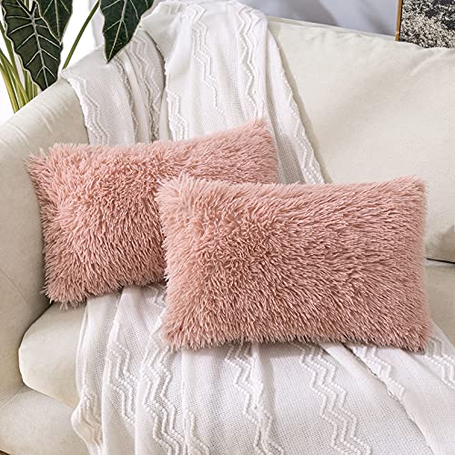 MIULEE 2er Set Kissenbezüge Künstlich Pelz Sofakissen Dekorative Dekokissen Kuschelkissen Plüschkissen Kuschelig Couchkissen Superweich Kissen Flauschig Kissenbezug für Sofa 40x60 cm Lederpulver von MIULEE