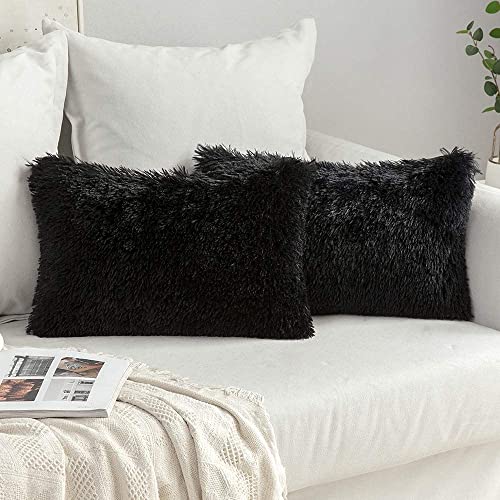 MIULEE 2er Set Kissenbezüge Künstlich Pelz Sofakissen Dekorative Dekokissen Kuschelkissen Plüschkissen Kuschelig Couchkissen Superweich Kissen Flauschig Kissenbezug für Sofa 40x60 cm Schwarz von MIULEE