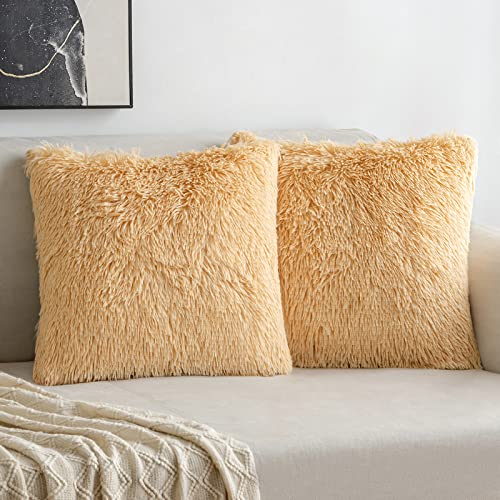 MIULEE 2er Set Kissenbezüge Künstlich Pelz Sofakissen Dekorative Dekokissen Kuschelkissen Plüschkissen Kuschelig Couchkissen Superweich Kissen Flauschig Kissenbezug für Sofa 45x45 cm Hellgelb von MIULEE