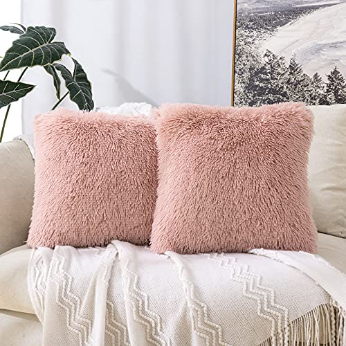 MIULEE 2er Set Kissenbezüge Künstlich Pelz Sofakissen Dekorative Dekokissen Kuschelkissen Plüschkissen Kuschelig Couchkissen Superweich Kissen Flauschig Kissenbezug für Sofa 45x45 cm Lederpulver von MIULEE