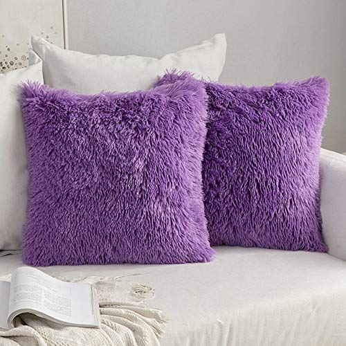 MIULEE 2er Set Kissenbezüge Künstlich Pelz Sofakissen Dekorative Dekokissen Kuschelkissen Plüschkissen Kuschelig Couchkissen Superweich Kissen Flauschig Kissenbezug für Sofa 45x45 cm Lila von MIULEE