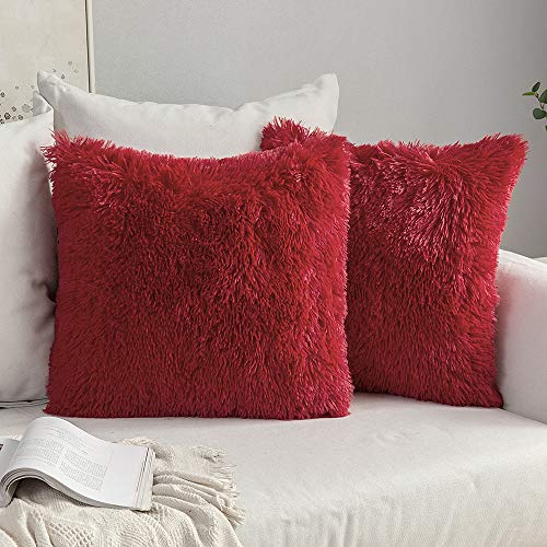 MIULEE 2er Set Kissenbezüge Künstlich Kissenbezug Sofakissen Dekorative Dekokissen Kuschelkissen Plüschkissen Kuschelig Couchkissen Superweich Kissen Flauschig kissenhülle Für Sofa 50x50 cm Rot von MIULEE