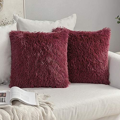 MIULEE 2er Set Kissenbezüge Künstlich Kissenbezug Sofakissen Dekorative Dekokissen Kuschelkissen Plüschkissen Kuschelig Couchkissen Superweich Kissen Flauschig kissenhülle Für Sofa 50x50 cm Weinrot von MIULEE