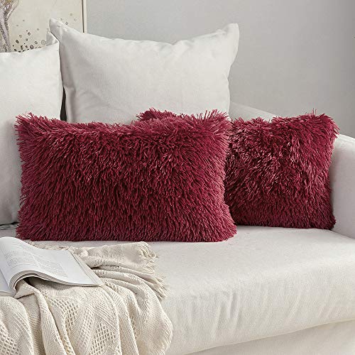 MIULEE 2er Set Kissenbezüge Künstlich Kissenbezug Sofakissen Dekorative Dekokissen Kuschelkissen Plüschkissen Kuschelig Couchkissen Superweich Kissen Flauschig kissenhülle Für Sofa 40x60 cm Weinrot von MIULEE