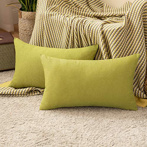 MIULEE 2er Set Wasserdicht Kissenbezug Outdoor Sofakissen Dekokissen Modern Kissenbezüge Dekorativ Kissenhülle Deko aus Polyster Leinen-Optik für Garten Sofa Wohnzimmer Bett 30x50 cm Vegetation Grün von MIULEE