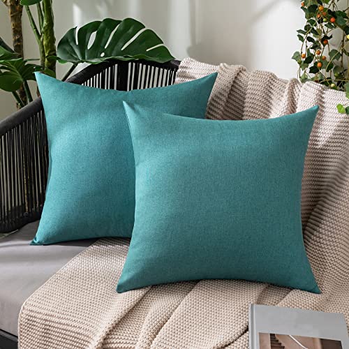 MIULEE 2er Set Wasserdicht Kissenbezug Outdoor Sofakissen Dekokissen Modern Kissenbezüge Dekorativ Kissenhülle Deko aus Polyster Leinen-Optik für Garten Sofa Wohnzimmer Bett 50x50 cm Pfauenblau von MIULEE