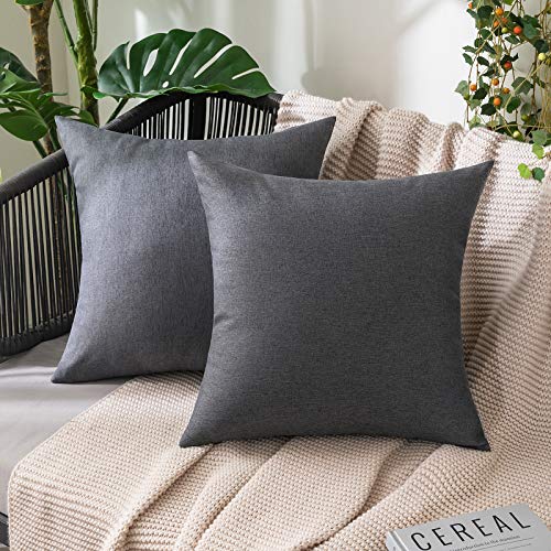 MIULEE 2er Set Wasserdicht Kissenbezug Outdoor Sofakissen Dekokissen Modern Kissenbezüge Dekorativ Kissenhülle Deko aus Polyster Leinen-Optik für Garten Sofa Wohnzimmer Bett 50x50 cm Dunkelgrau von MIULEE