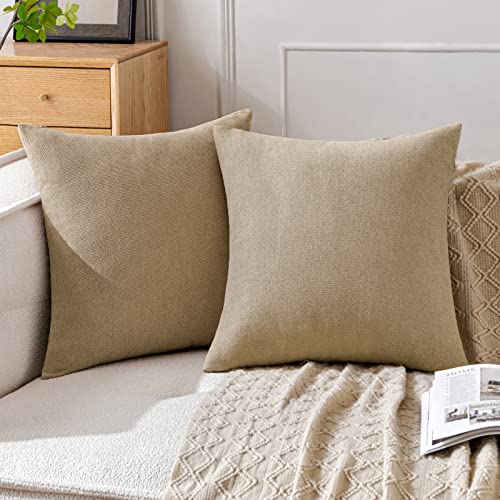 MIULEE 2er Set Kissenbezügen Chenille Dekorative Kissenbezüge mit verstecktem Reißverschluss Geeignet für Schlafzimmer Wohnzimmer Wohnzimmer 40x40 cm Khaki von MIULEE