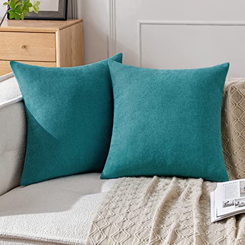 MIULEE 2er Set Kissenbezügen Chenille Dekorative Kissenbezüge mit verstecktem Reißverschluss Geeignet für Schlafzimmer Wohnzimmer Wohnzimmer 40x40 cm Pfauenblau von MIULEE