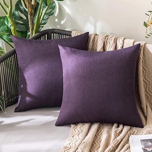 MIULEE 2er Set Wasserdicht Kissenbezug Outdoor Sofakissen Dekokissen Modern Kissenbezüge Dekorativ Kissenhülle Deko aus Polyster Leinen-Optik für Garten Sofa Wohnzimmer Bett 45x45 cm Aubergine Lila von MIULEE