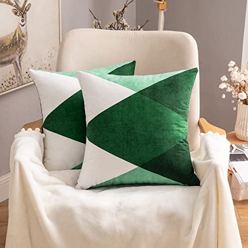 MIULEE Kissenbezug Dekorative Geometrische Muster Dekokissen Skandinavisch Sofakissen Kissenhülle Zierkissen Bunt Diamant Modern für Sofa Wohnzimmer Schlafzimmer 2er Set 45x45 cm Dunkelgrün von MIULEE