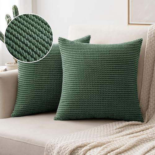 MIULEE 2er Set Kissenbezug Kordissen Dekokissen Kissenbezüge Kissenhülle Zierkissen Überwurf Sofakissen Deko Weich Couchkissen Bezug für Sofa Stühle Schlafzimmer 40x40 cm Dunkelgrün von MIULEE