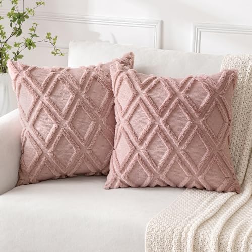 MIULEE 2er Set Kissenbezug Zierkissen Wolle Kissenbezüge Samt Fellkissen Boho Deko Kissen Flauschig Sofakissen Dekokissen für Sofa Schlafzimmer Wohnzimmer 40x40 cm Dunkelrosa von MIULEE