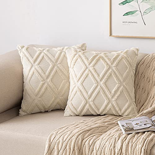 MIULEE 2er Set Kissenbezug Zierkissen Wolle Kissenbezüge Samt Fellkissen kissenhülle kuschelkissen Boho Deko Kissen Flauschig Sofakissen Dekokissen für Sofa Schlafzimmer Wohnzimmer 45x45 cm Beige von MIULEE