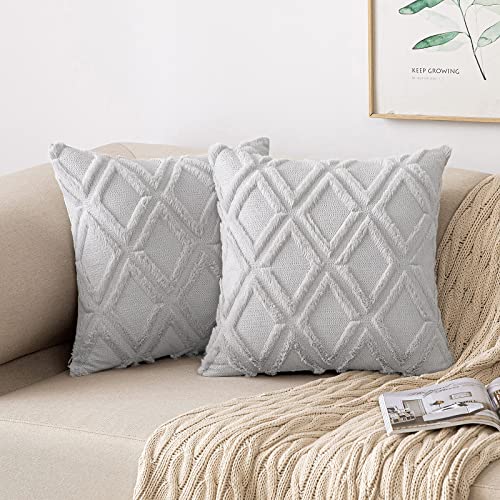 MIULEE Kissenbezug Plüsch Hellgrau 2er Set Zierkissen Wolle Kissenbezüge 45x45 cm Samt Fellkissen Boho Deko Kissen Flauschig Sofakissen Dekokissen für Sofa Schlafzimmer Wohnzimmer von MIULEE