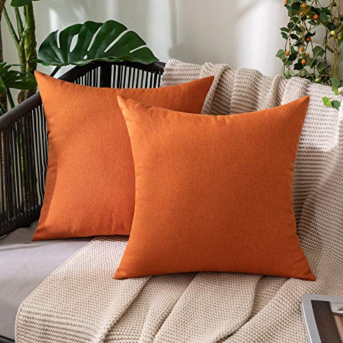 MIULEE 2er Set Wasserdicht Kissenbezug Outdoor Sofakissen Dekokissen Modern Kissenbezüge Dekorativ Kissenhülle Deko aus Polyster Leinen-Optik für Garten Sofa Wohnzimmer Bett 45x45 cm Orange von MIULEE