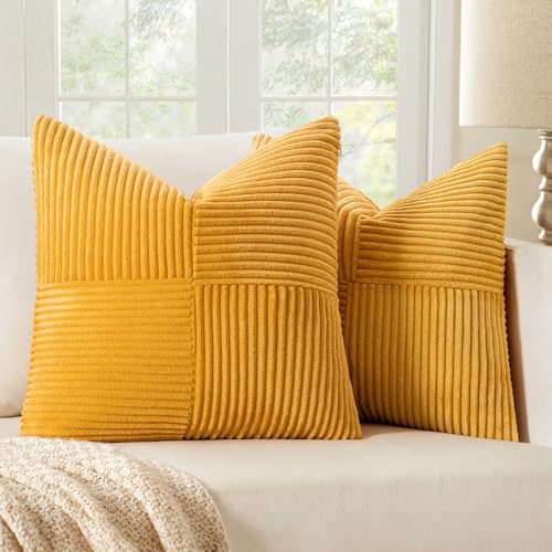 MIULEE 2er Set Herbst Kissenbezug 40x40cm Gelb Kissenhülle Kissenbezüge Sofakissen Dekokissen Boho Couchkissen Kord Dekorative Zierkissenbezug für Sofa von MIULEE