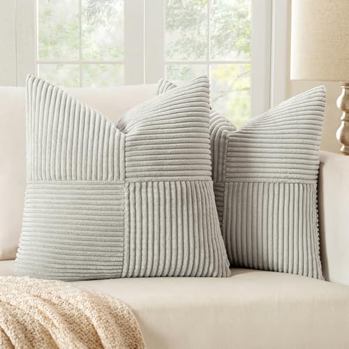 MIULEE 2er Set Kissenbezug 40x40cm Hellgrau Kissenhülle Kissenbezüge Sofakissen Dekokissen Boho Couchkissen Kord Dekorative Zierkissenbezug für Sofa von MIULEE