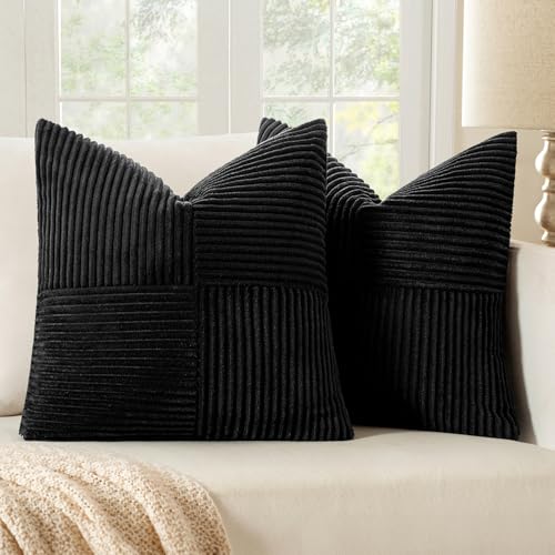MIULEE 2er Set Kissenbezug 40x40cm Schwarz Kissenhülle Kissenbezüge Sofakissen Dekokissen Boho Couchkissen Kord Dekorative Zierkissenbezug für Sofa von MIULEE