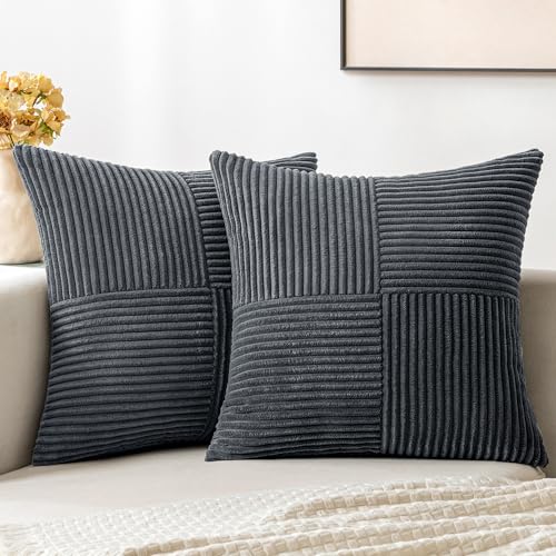 MIULEE 2er Set Kord Kissenbezug Dekorative Kissenhülle Sofakissen Modern Weich Deko Couchkissen mit Verstecktem Reißverschluss Sofa Zierkissenbezug 50x50cm Dunkelgrau von MIULEE