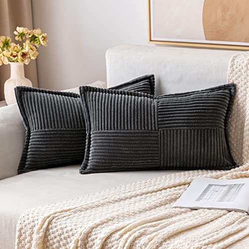 MIULEE 2er Set Kordsamt Kissenbezüge Samtkissen Weich Dekokissen Dekorativ Kissenbezug Modern Kissenhülle Sofakissen Zierkissen Couchkissen für Wohnzimmer Schlafzimmer Dunkelgrau 40x60 cm von MIULEE