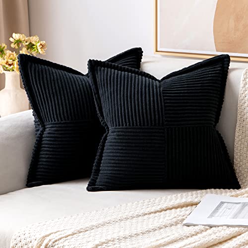 MIULEE 2er Set Kordsamt Kissenbezüge Samtkissen Weich Dekokissen Dekorativ Kissenbezug Modern Kissenhülle Sofakissen Zierkissen Couchkissen für Wohnzimmer Schlafzimmer Schwarz 50x50 cm von MIULEE