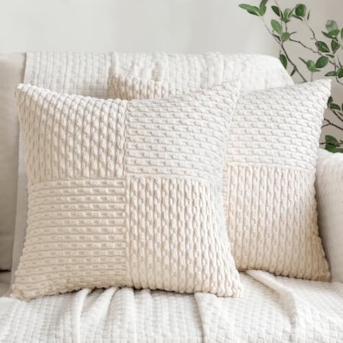 MIULEE 2er Set Kordsamt Kissenbezug Weihnachten Patchwork Dekokissen Boho Dekorative Sofakissen Modern Kissenhülle Sofa Zierkissen Couchkissen für Wohnzimmer Schlafzimmer 45x45 cm Beige von MIULEE
