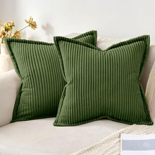 MIULEE 2er Set Kordsamt Kissenbezug Weiche Kissenhülle Dekorative Sofakissen Quadratische Dekokissen Moderne Zierkissenbezug Gestreifte Kissenbezüge für Wohnzimmer Schlafzimmer 45x45cm Matcha Grün von MIULEE