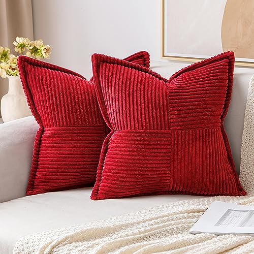 MIULEE 2er Set Kordsamt Kissenbezüge Samtkissen Weich Dekokissen Dekorativ Kissenbezug Modern Kissenhülle Sofakissen Zierkissen Couchkissen für Wohnzimmer Schlafzimmer Rot 45x45 cm von MIULEE