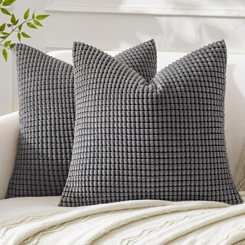MIULEE Kissenbezug 60x60 Grau Sofakissen Kordsamt Kissenbezüge Quadrat Cord Dekokissen Kissenhülle Dekorativ Couchkissen Bezug Weich für Wohnzimmer Schlafzimmer 24x24 Inch 2er Set von MIULEE