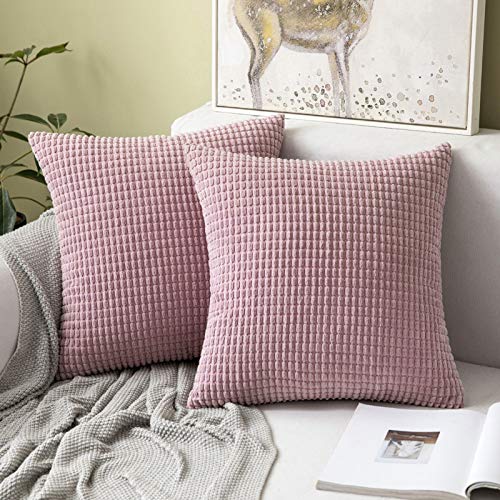 MIULEE 2er Set Kissenbezüge Kordsamt Dekokissen Kissenbezug Sofakissen Dekorativ Couchkissen Kissenhülle Bezug Weich für Wohnzimmer Schlafzimmer 24x24 Inch, 60x60 cm Rosa Lila von MIULEE