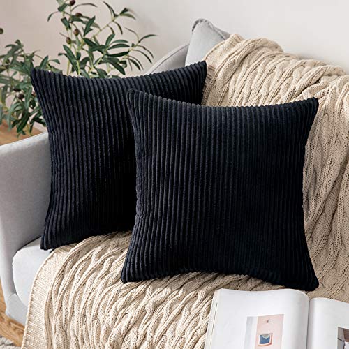 MIULEE 2er Set Kissenbezüge Kord Kissenhülle Dekorative Kissenbezug Sofakissen Couchkissen Dekokissen Zierkissenbezug Deko Kissenhülle mit Verstecktem Reißverschluss 40x40 cm Schwarz von MIULEE