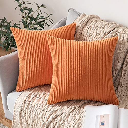 MIULEE 2er Set Kissenbezüge Kord Kissenhülle Dekorative Kissenbezug Sofakissen Couchkissen Dekokissen Zierkissenbezug Deko Kissenhülle mit Verstecktem Reißverschluss 45x45 cm Orange von MIULEE