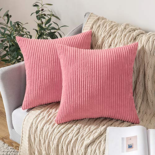 MIULEE 2er Set Kissenbezüge Cord Kissenhülle Dekorative Kissenbezug Sofakissen Couchkissen Dekokissen Zierkissenbezug Deko Kissenhülle für Wohnzimmer Kinderzimmer 45x45 cm Sakura Rosa von MIULEE