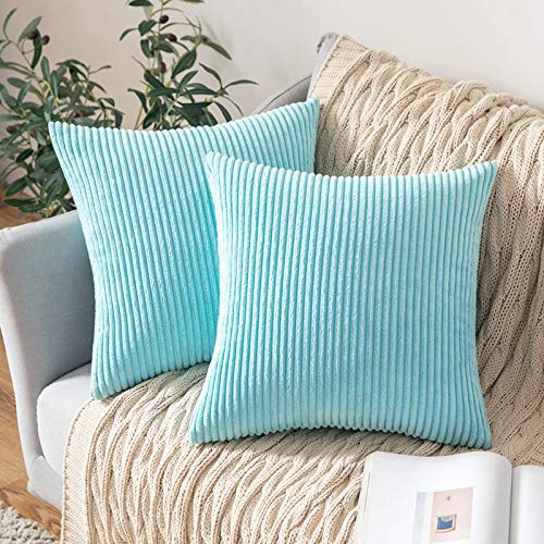 MIULEE 2er Set Kissenbezüge Kord Kissenhülle Dekorative Kissenbezug Sofakissen Couchkissen Dekokissen Zierkissenbezug Deko Kissenhülle mit Verstecktem Reißverschluss 50x50 cm Hellblau von MIULEE