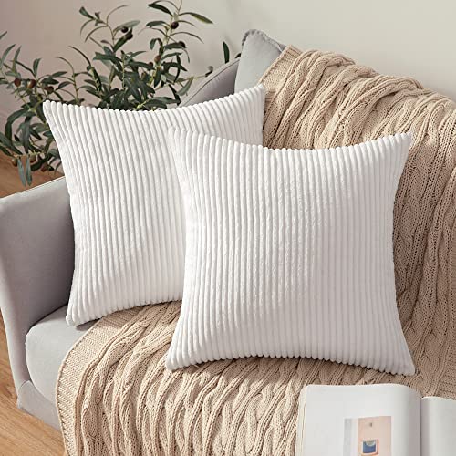 MIULEE 2er Set Kissenbezüge Kord Kissenhülle Dekorative Kissenbezug Sofakissen Couchkissen Dekokissen Zierkissenbezug Deko Kissenhülle mit Verstecktem Reißverschluss 50x50 cm Reines Weiß von MIULEE