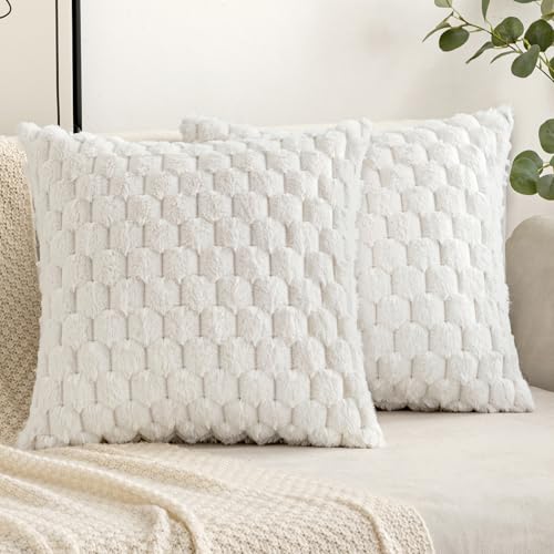 MIULEE Weihnachten 2er Set Kunstpelz Kissenbezüge Dekorative Plüsch Kissenhüllen Weich Sofakissen Dekokissen für Sofa Schlafzimmer Kissen 40x40 cm Weiß von MIULEE