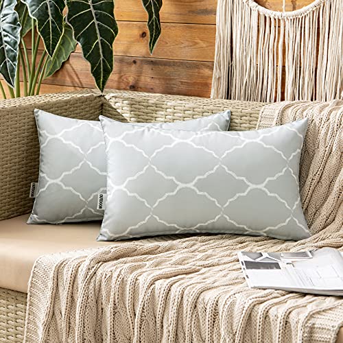 MIULEE 2er Set Outdoor Kissenbezüge Marokko Sofakissen Weiche wasserdichte Kissenhülle Dekokissen Boho Zierkissen Dekoration Couchkissen für Garten Wohnzimmer Schlafzimmer Balkon 30x50 cm Hellgrau von MIULEE