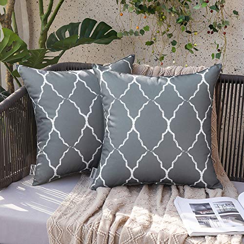 MIULEE 2er Set Outdoor Kissenbezüge Marokko Sofakissen Weiche wasserdichte Kissenhülle Dekokissen Boho Zierkissen Dekoration Couchkissen für Garten Wohnzimmer Schlafzimmer Balkon 40x40 cm Dunkelgrau von MIULEE