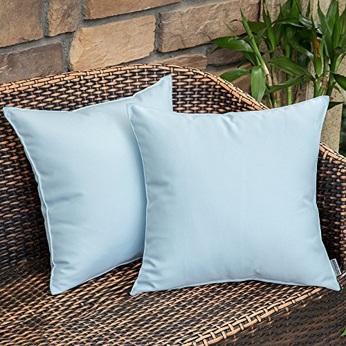 MIULEE 2er Set Outdoor Kissenbezug wasserdichte Kissenbezüge Sofakissen Dekorativ Couchkissen Wetterfeste Kissenhülle Zierkissen Bezug Weich für Sofa Couch Outdoor Garten Balkon 45x45 cm Hellblau von MIULEE