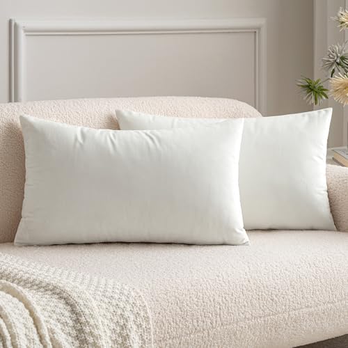 MIULEE 2er Set SAMT Weihnachten Kissenbezug Kissenhülle Dekorative Dekokissen Sofakissen Lendenkissen Wurfkissenbezug mit Verstecktem Reißverschluss Sofa Schlafzimmer 12x20 Inch 30x50 cm Reines Weiß von MIULEE