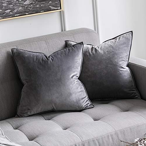 MIULEE 2er Set Samt Kissenbezug Flansch Kissenhülle Dekorative Sofakissen Dekokissen Umwickelte Kante Kissenbezüge Zierkissenbezug für Sofa Wohnzimmer Schlafzimmer 45x45 cm Hellgrau von MIULEE