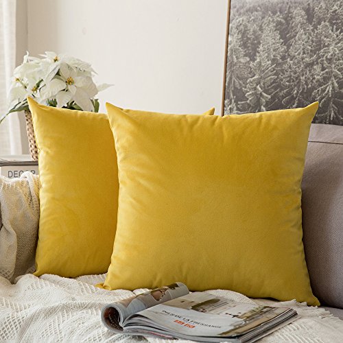 MIULEE Samt Kissenbezug Kissenhülle Kissenbezüge Sofakissen Dekorative Dekokissen Couchkissen Deko Bezug Überzug Zierkissen für Sofa Wohnzimmer Schlafzimmer 2er Set 55x55 cm Zitronengelb von MIULEE