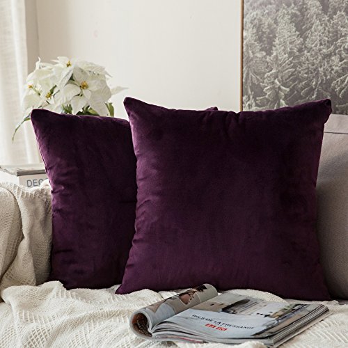 MIULEE Samt Kissenbezug Kissenhülle Kissenbezüge Sofakissen Dekorative Dekokissen Couchkissen Deko Bezug Überzug Zierkissen für Sofa Wohnzimmer Schlafzimmer 2er Set 60x60 cm Aubergine Lila von MIULEE