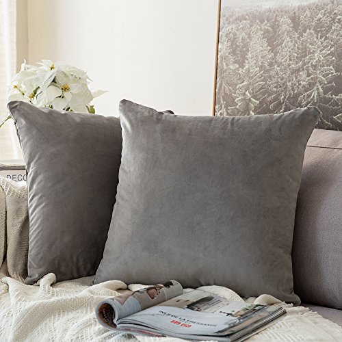 MIULEE 2er Set Samt Kissenbezug Kissenhülle Dekokissen Kissenbezüge Sofakissen Samtkissen Dekorative Couchkissen Bezug Zierkissen für Sofa Wohnzimmer Schlafzimmer 60x60 cm Grau von MIULEE