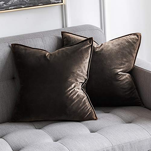 MIULEE 2er Set Samt Kissenbezug Flansch Kissenhülle Dekorative Sofakissen Dekokissen Umwickelte Kante Kissenbezüge Zierkissenbezug für Sofa Wohnzimmer Schlafzimmer 45x45 cm Dunkle Taupe von MIULEE