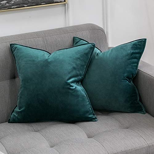 MIULEE 2er Set Samt Kissenbezug Flansch Kissenhülle Dekorative Sofakissen Dekokissen Umwickelte Kante Kissenbezüge Zierkissenbezug für Sofa Wohnzimmer Schlafzimmer 45x45 cm Malachitgrün von MIULEE