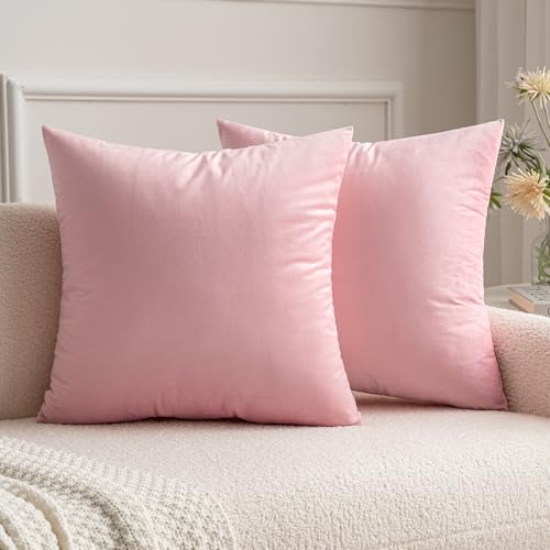 MIULEE 2er Set Samt Soft Solid Dekorative Quadrat Wurf Kissenbezüge Set Kissen Fall für Sofa Schlafzimmer 16x16 inch 40x40 cm Sakura Rosa von MIULEE